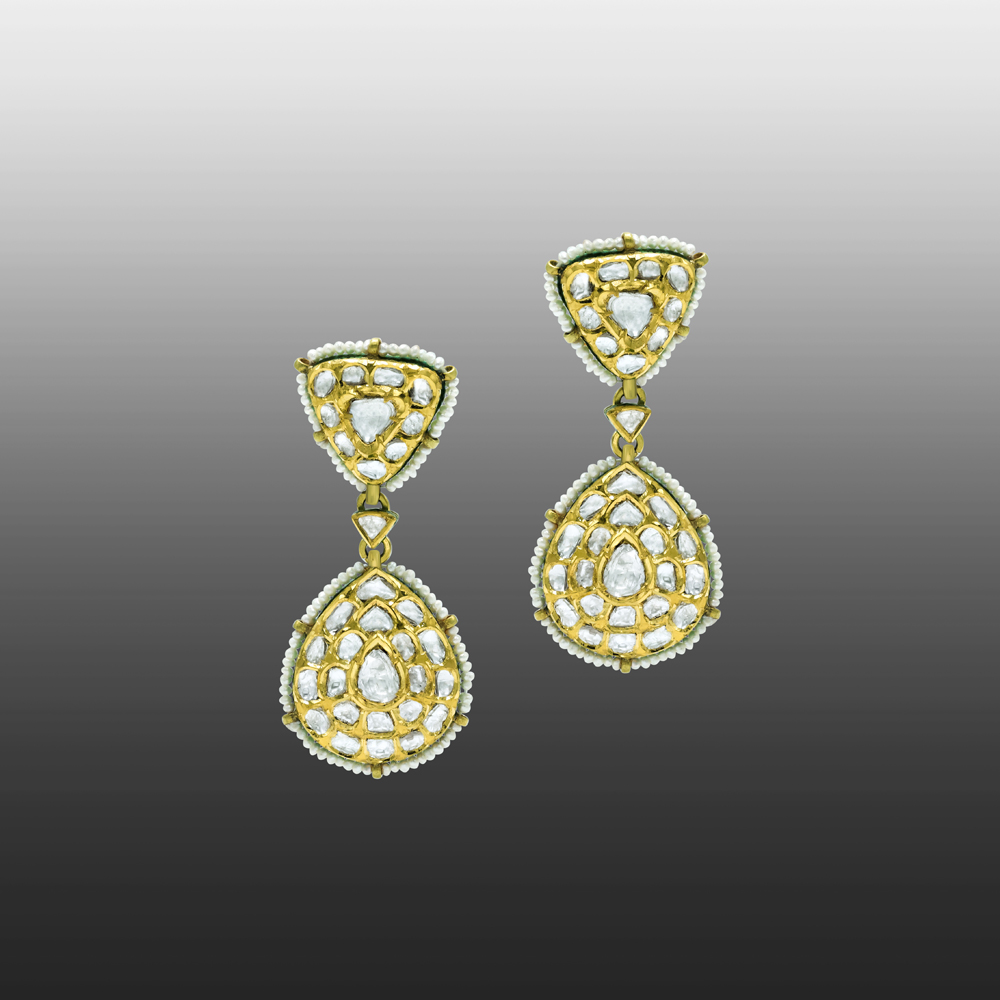 Polki Earrings with Triangular and Teardrop Motifs